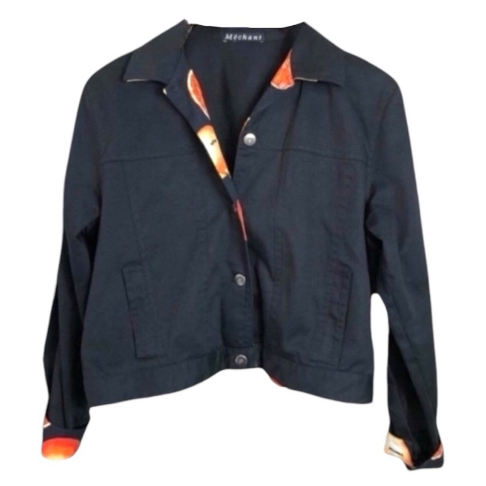 Mechant Vintage Black Orange Button Up Cropped Blazer size XL